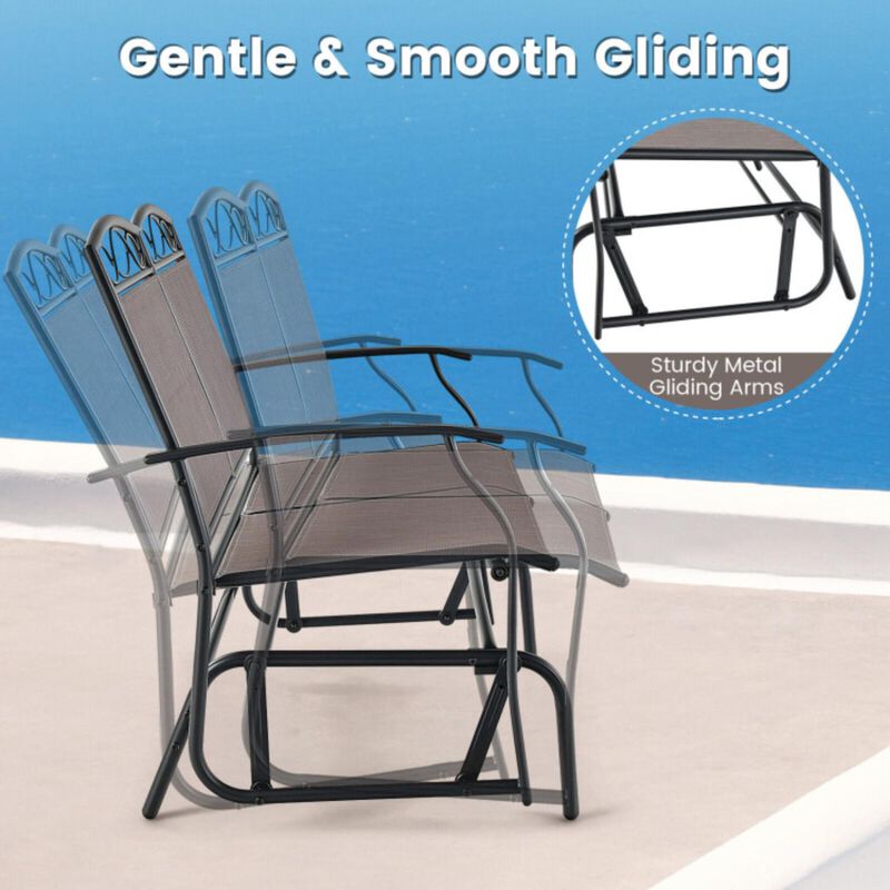 Hivvago 4 Piece Patio Glider Conversation Set with Tempered Glass Table Top-Brown