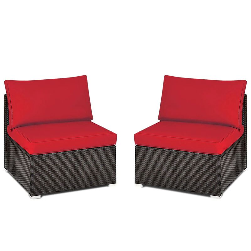 Mondawe 2 Pieces Patio Rattan Armless Sofa Set with 2 Cushions and 2 Pillows