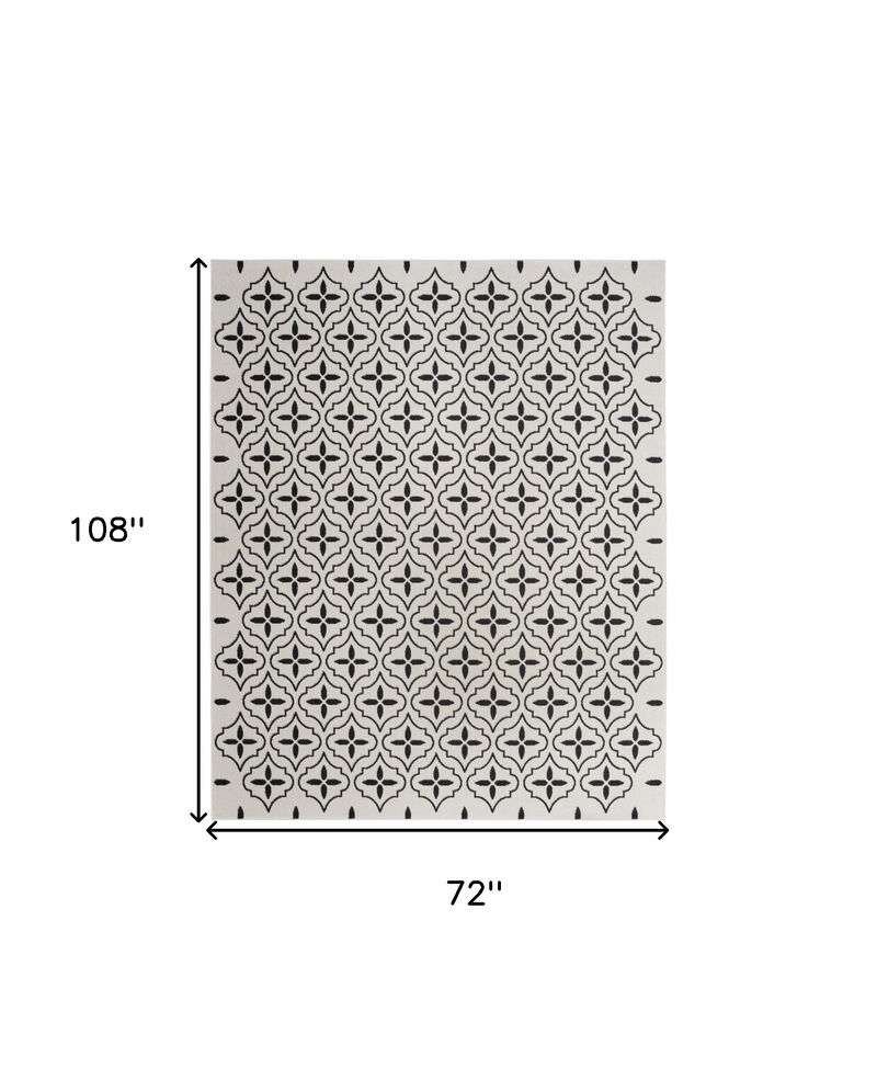 HomeRoots 6' X 9' Ivory And Black Geometric Indoor Outdoor Area Rug image number 2