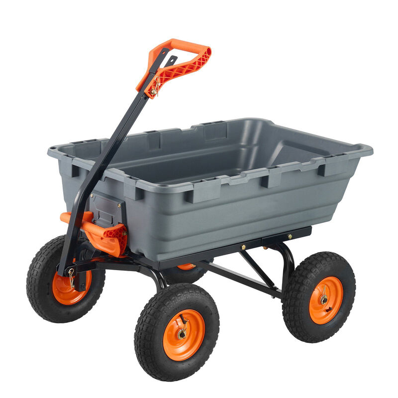 Outdoor Garden Utility Cart with Poly Dump Bed, Steel Frame and Easy Pull Handle-Grey image number 0
