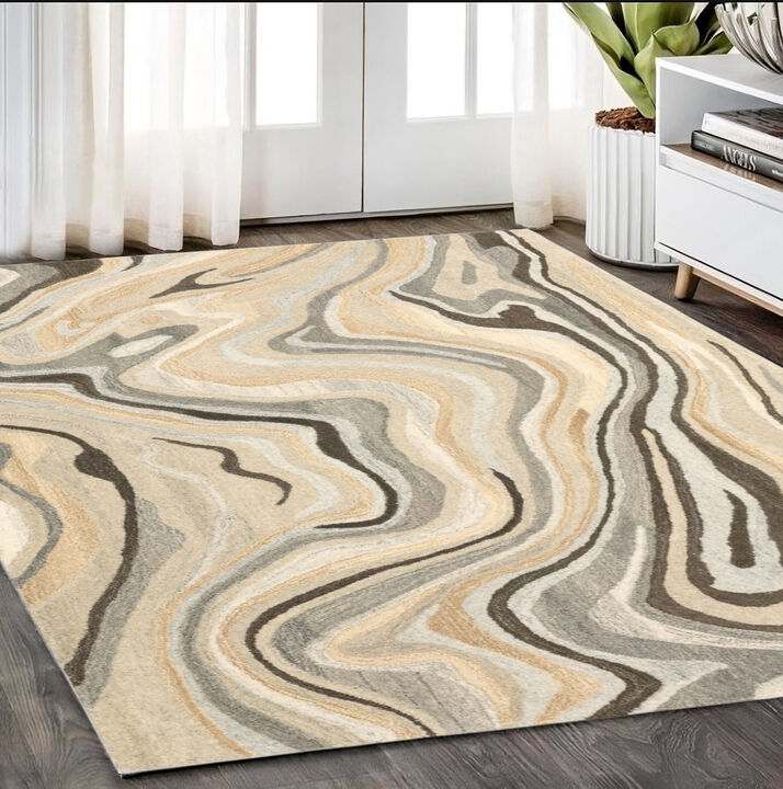 HomeRoots Wool Abstract Hand Tufted Area Rug