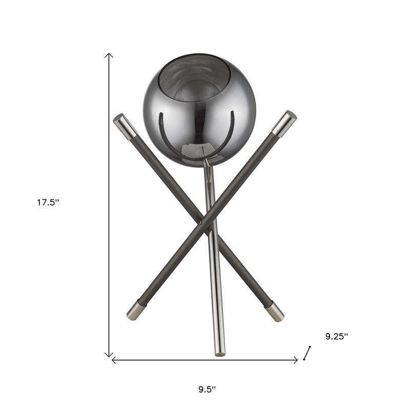 HomeRoots 18" Black Metal Tripod Table Lamp With Nickel Globe Shade image number 6