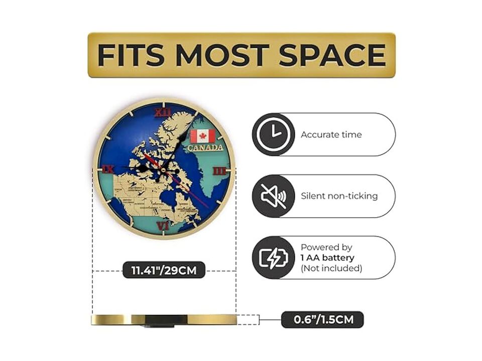 Canada Map Pattern Wall Clock 41 Inch Silent Home Decor