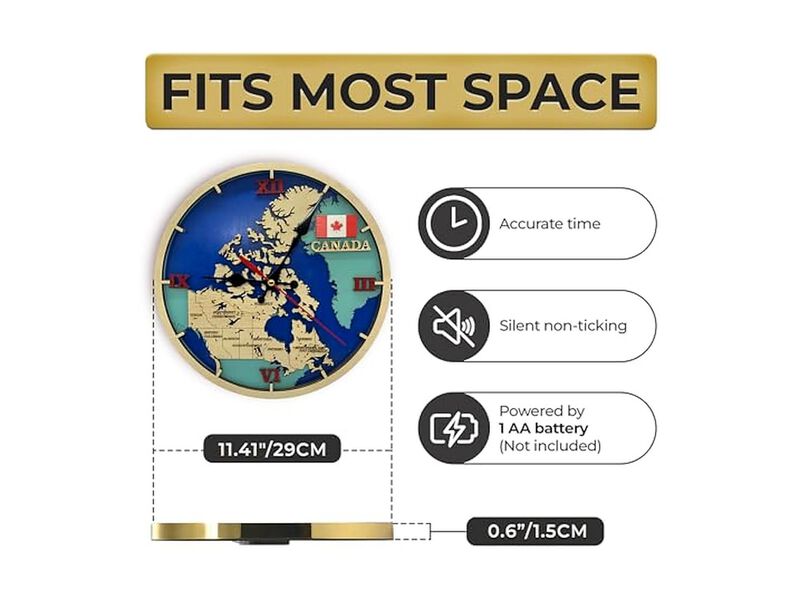Canada Map Pattern Wall Clock 41 Inch Silent Home Decor image number 1