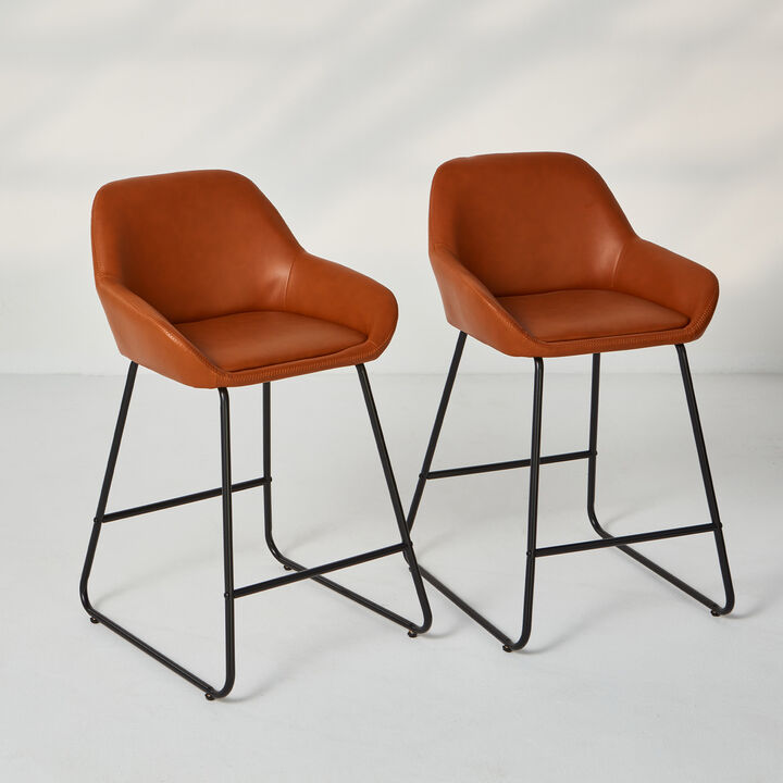 Bar Stools,Brown PU Faux Leather,Stylish and Comfortable for Home Bar,Kitchen Counter