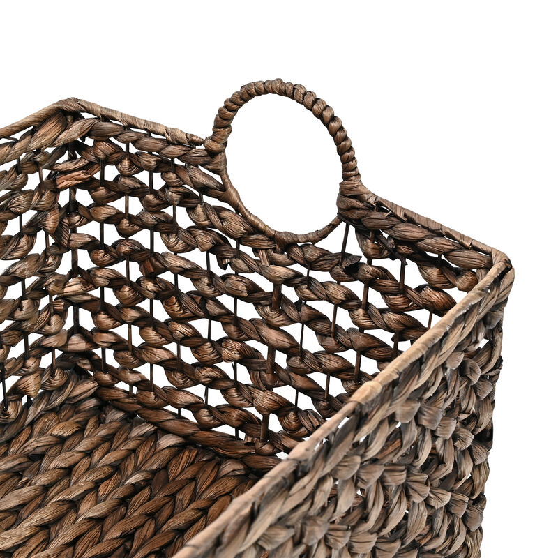 Quinn Bohemian Cottage Woven Hyacinth Rectangular Storage Baskets with Handles