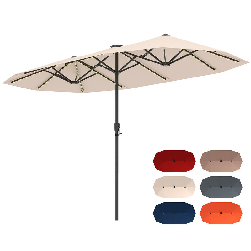 Large Patio Umbrella with LED Solar Lights and Crank Handle