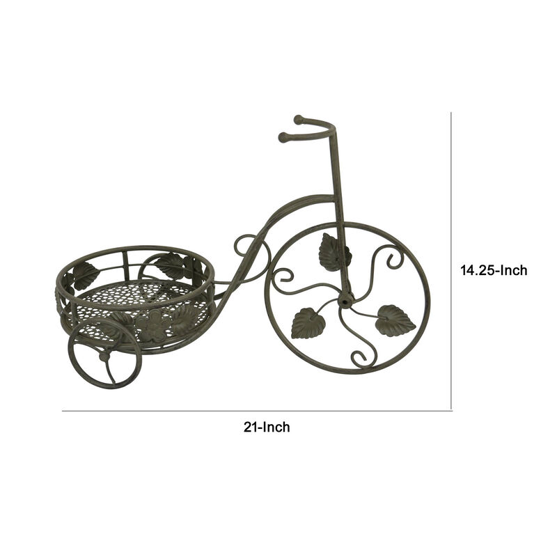 Covey Accent Plant Stand Tricycle, 2 Round Pots, Green Metal 21 Inch