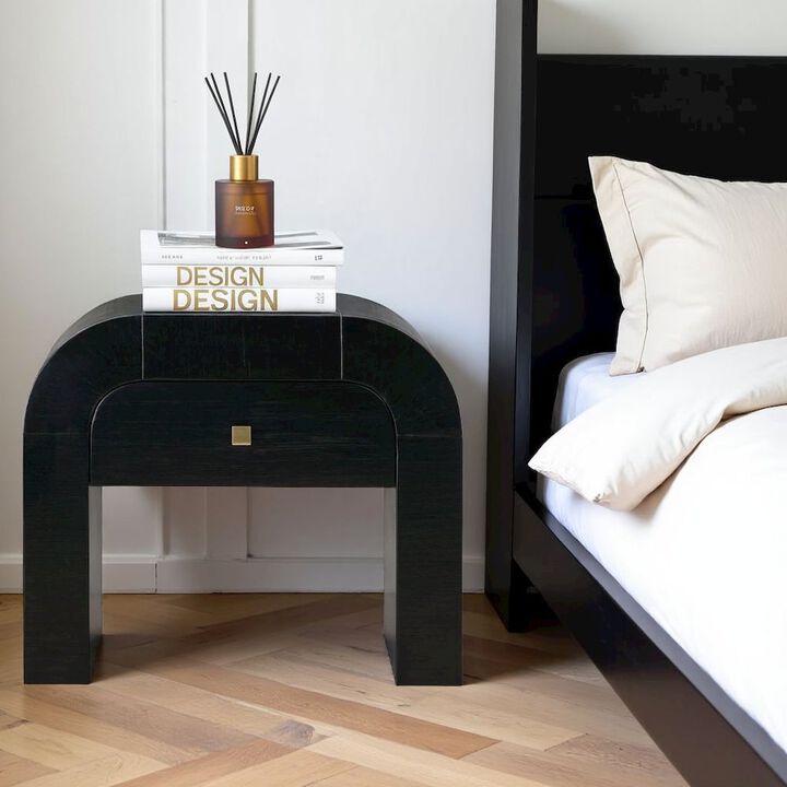 Starlight Canyon Home Black Nightstand With 1 Drawer And Rounded Frame, Small Bedside Table Design