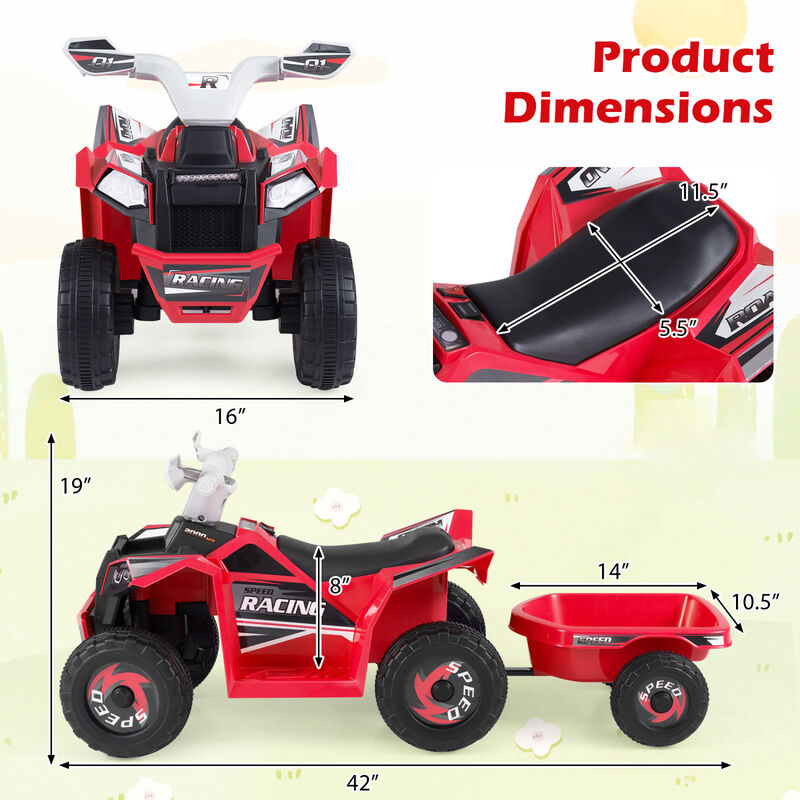 Kids 6V Ride On ATV Quad Car with Detachable Trailer for Outdoor Play image number 2