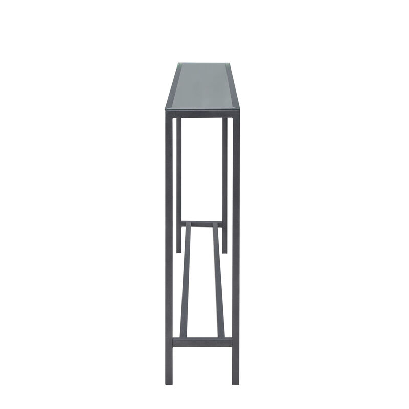 HomeRoots 56" Silver and Gunmetal Mirrored Glass and Metal Console Table image number 2
