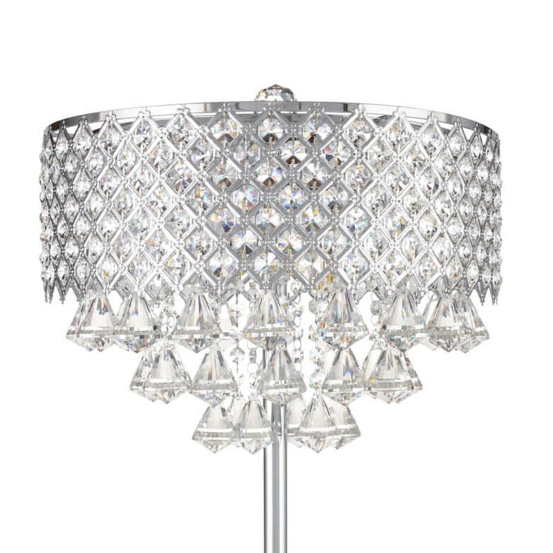 Grand Table Lamp Chrome Metal and Crystal LED Light