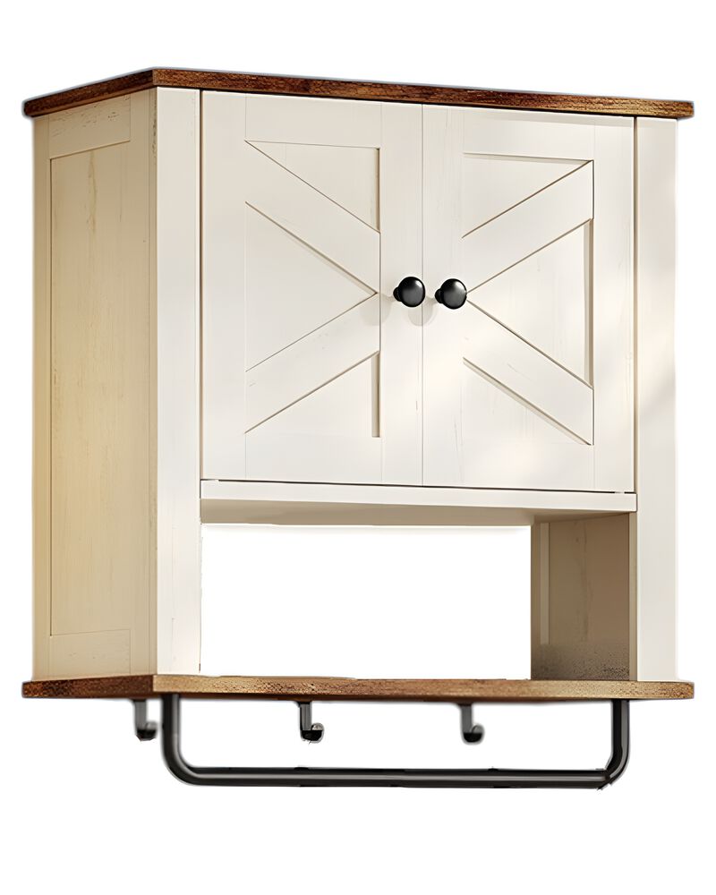 Rustic White Wall Mounted Bathroom Cabinet with 2 Barn Doors image number 0