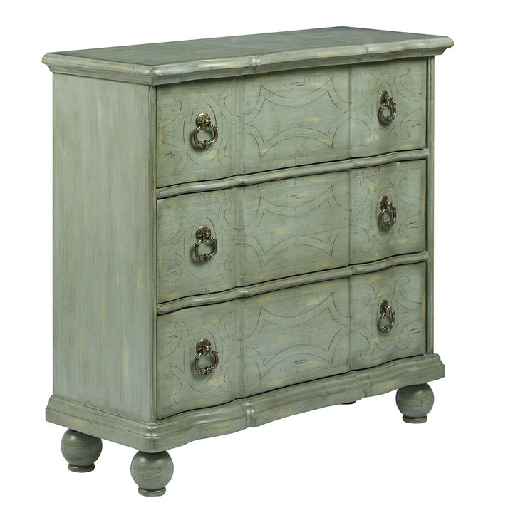 Gracie Mills Viera Hand-Painted Blue-Green Accent Chest with Scrolling Detail
