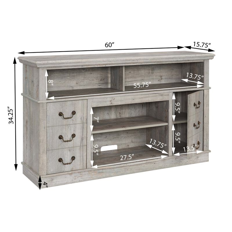 Streamdale Farmhouse Rustic TV Stand, 65" TV, Open/Closed Storage