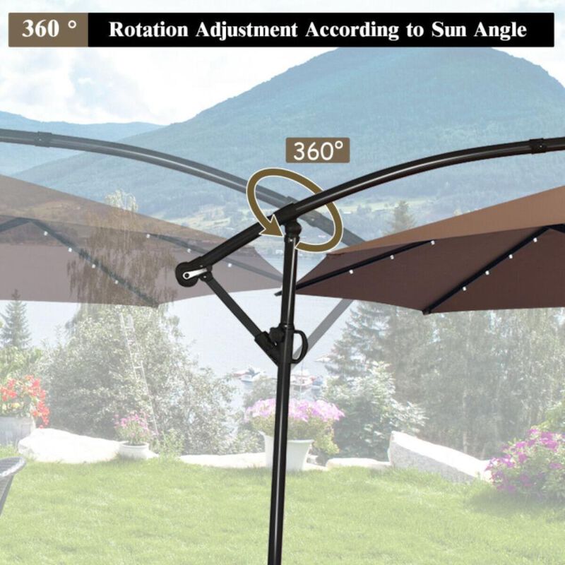 Hivvago 10 Feet 360&deg; Rotation Solar Powered LED Patio Offset Umbrella without Weight Base