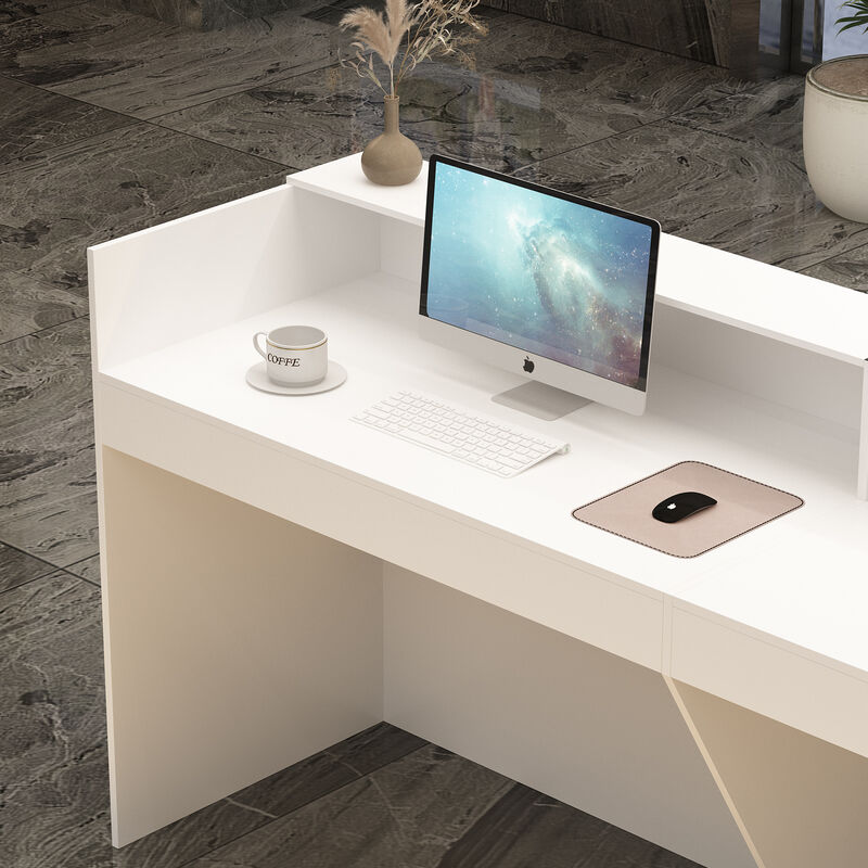 86.6 in. W White Wood Computer Desk, Reception Desk White Writing Desk, Eco-Friendly Paint Finish