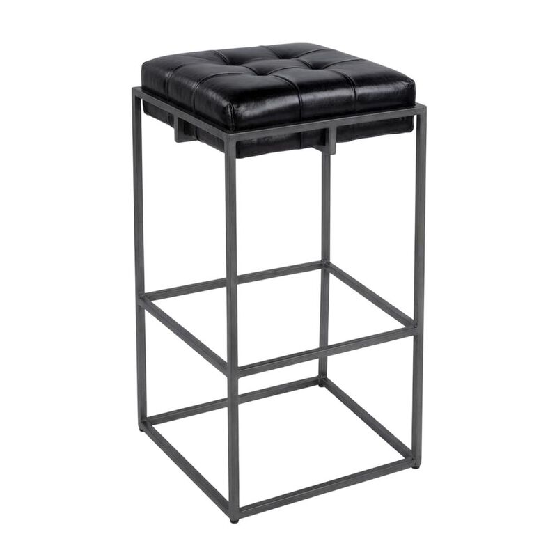Butler Specialty 31 in. Seat Height Tufted Leather and Iron Backless Bar Height Stool, Footrest image number 0