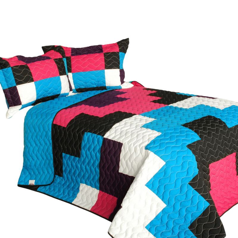Gonna Lie Queen Size Patchwork Quilt Set Geometric Quilted Soft Bed Cover image number 1