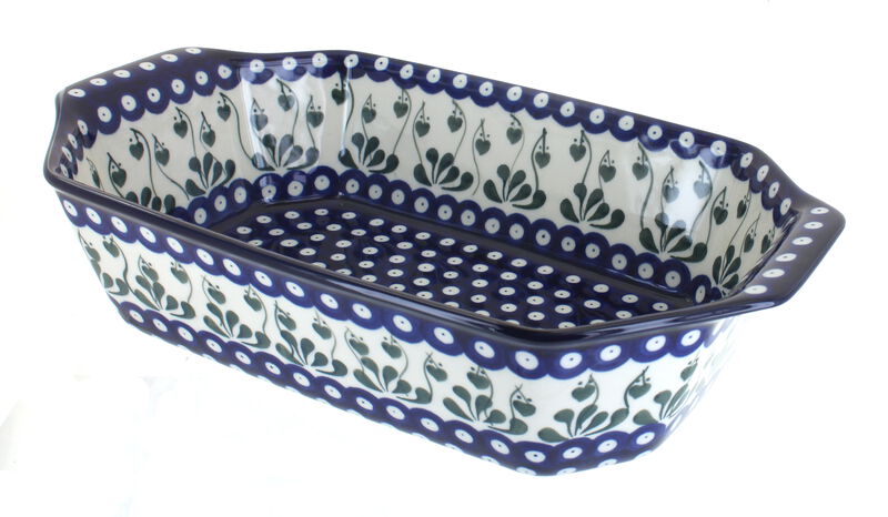 Blue Rose Polish Pottery Hummingbird Deep Baker with Handles