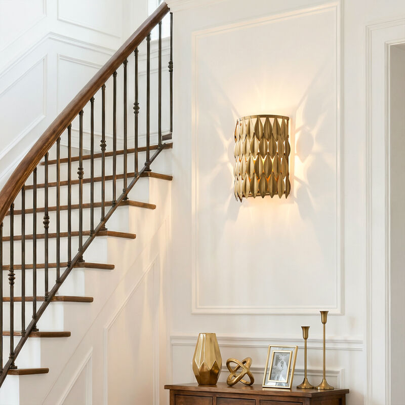 7" 1-Light Bohemian Antique Gold Metal Leaf Sconces for Bedroom, Hallway or Entryway image number 4