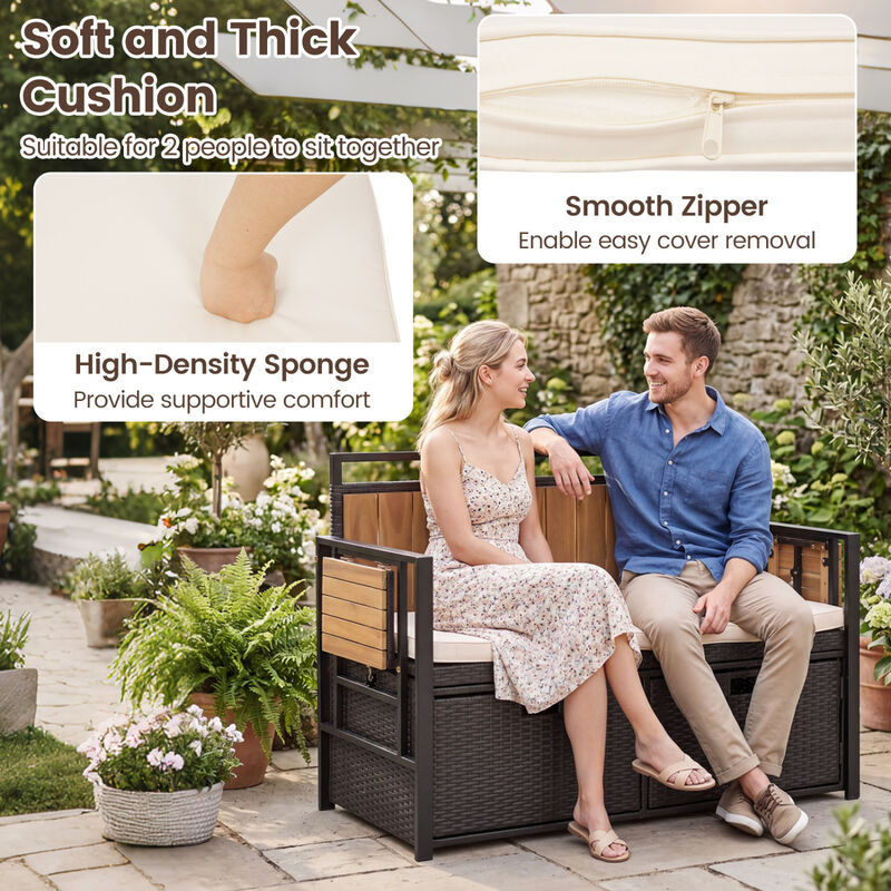 2-Person Outdoor Storage Bench with Side Tables for Patio and Garden image number 3