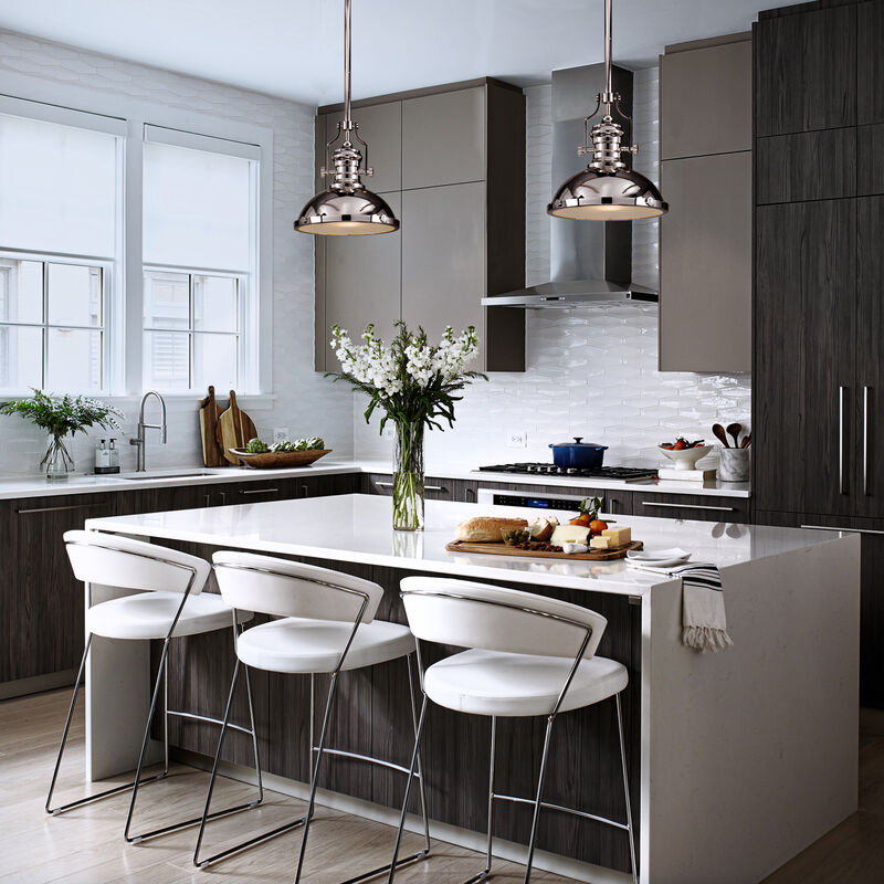 1-Light 13" Modern Industrial Polished Nickel Single Dome Pendant Light For Kitchen Island image number 2