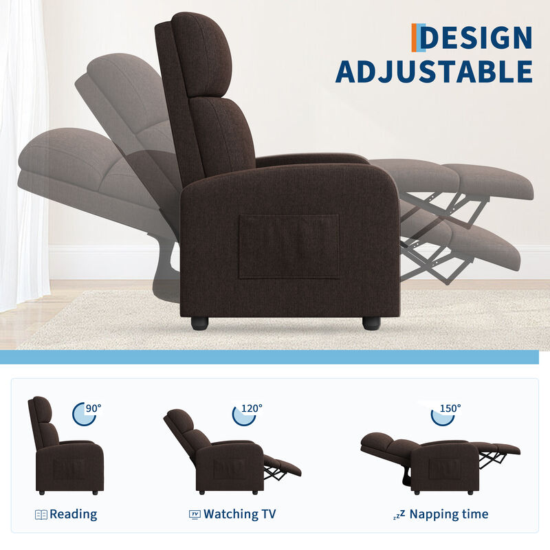 Linen Fabric Manual Recliner Chair, Lounge Chair for Living Room, Home Theater, Outdoor Relax, Brown image number 3