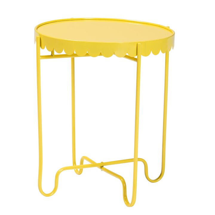 Baxton Studio Laverne Yellow Metal Side Table with Scalloped Tray Top – Round Accent Table with Decorative Base for Indoor or Semi-Outdoor Use