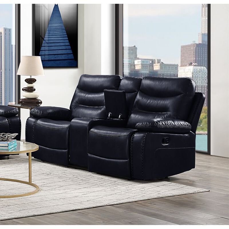 Aashi Loveseat w/Console (Motion), Navy Leather-Gel Match