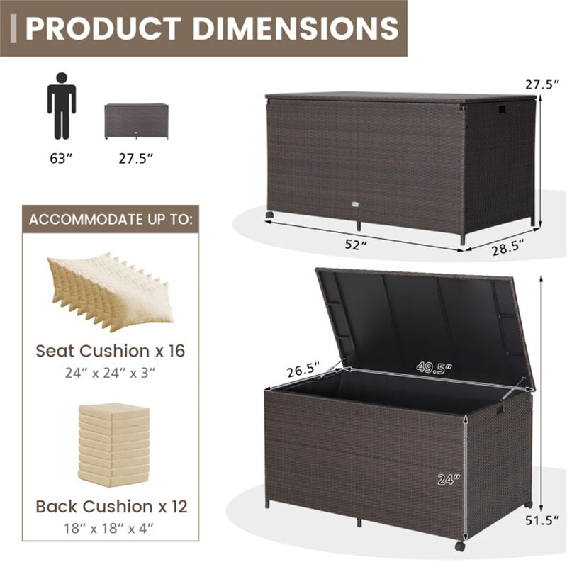 Outdoor Wicker Storage Box with Zippered Liner-133 Gallon image number 2