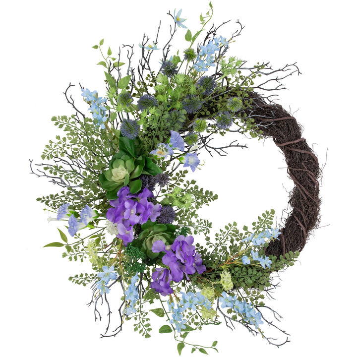 Mixed Wild Flowers and Twigs Artificial Spring Wreath  24-Inch