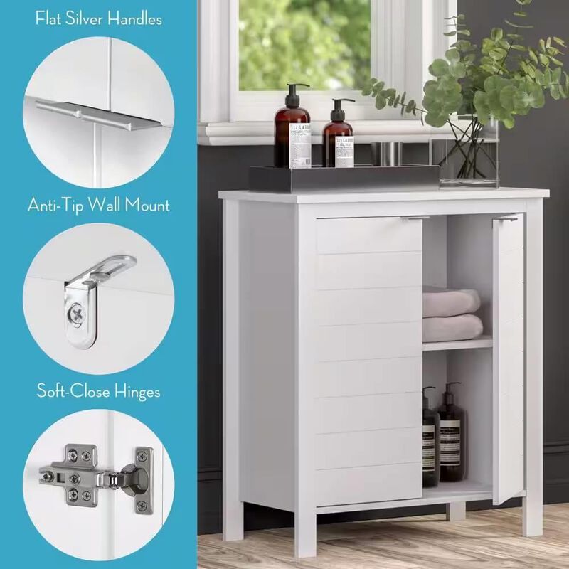 Hivvago Bathroom Linen Cabinet with Storage Shelf in White Wood Finish
