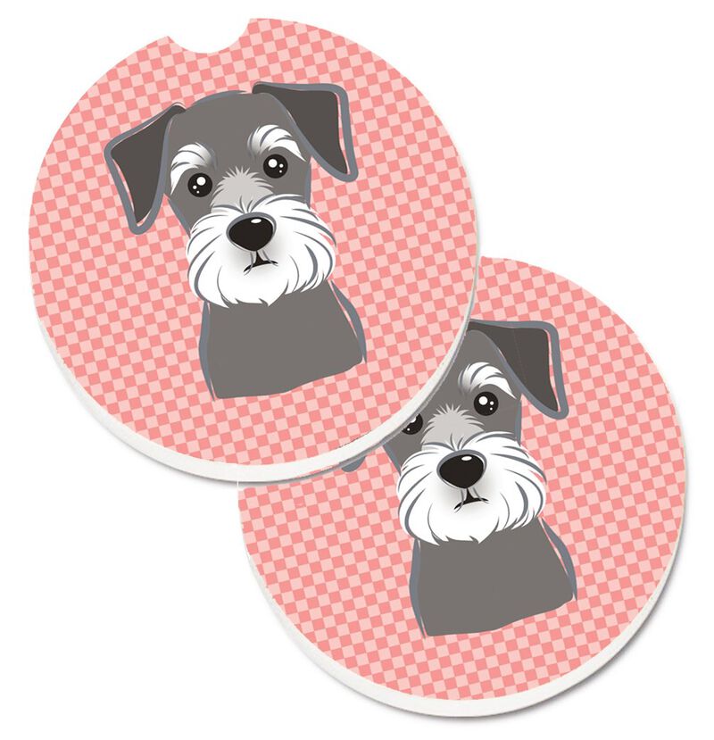 Caroline's Treasures Checkerboard Pink Schnauzer Set of 2 Cup Holder Car Coasters BB1206CARC, 2.56, Multicolor