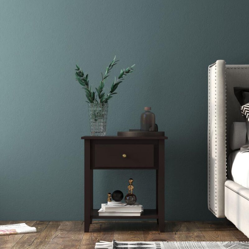Hivvago Nightstand with Drawer and Storage Shelf for Bedroom Living Room