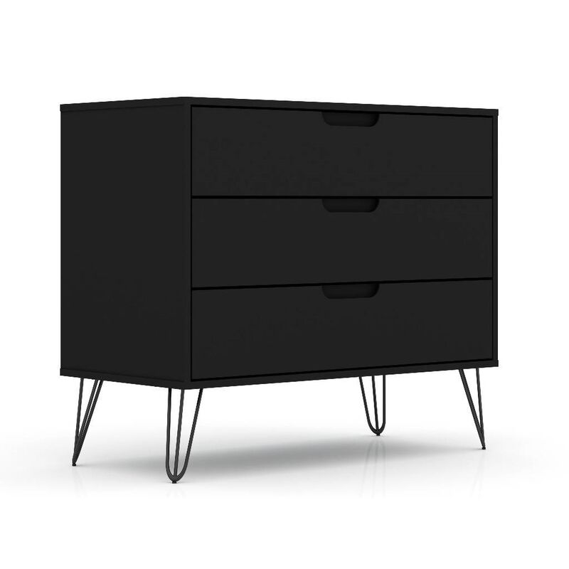 Hivvago Modern Scandinavian Style Bedroom 3 Drawer Dresser in Black Wood Finish