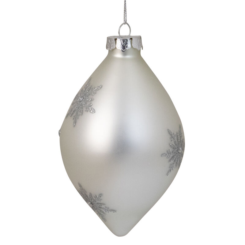 Matte Silver Glittery Snowflake Glass Christmas Finial Ornament 6" image number 3