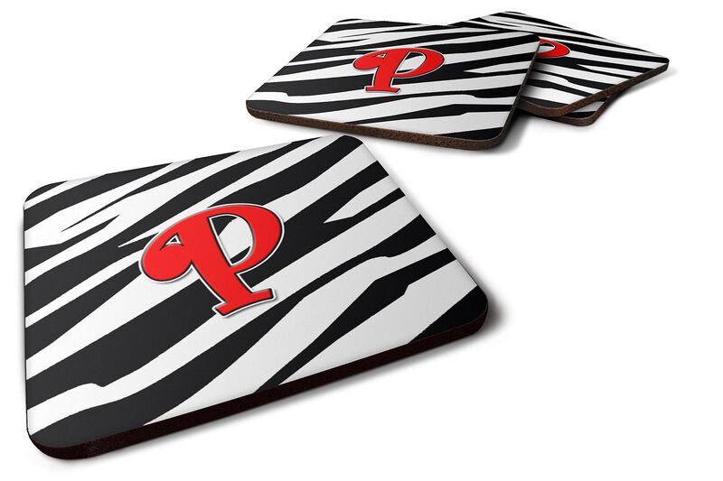 Caroline's Treasures CJ1024-PFC Monogram-Zebra Red Foam Coasters (Set of 4), Initial Letter P, 3.5 H x 3.5 W, Multicolor