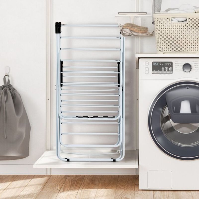 Hivvago White 2 Level Foldable Clothes Drying Rack Adjustable Height