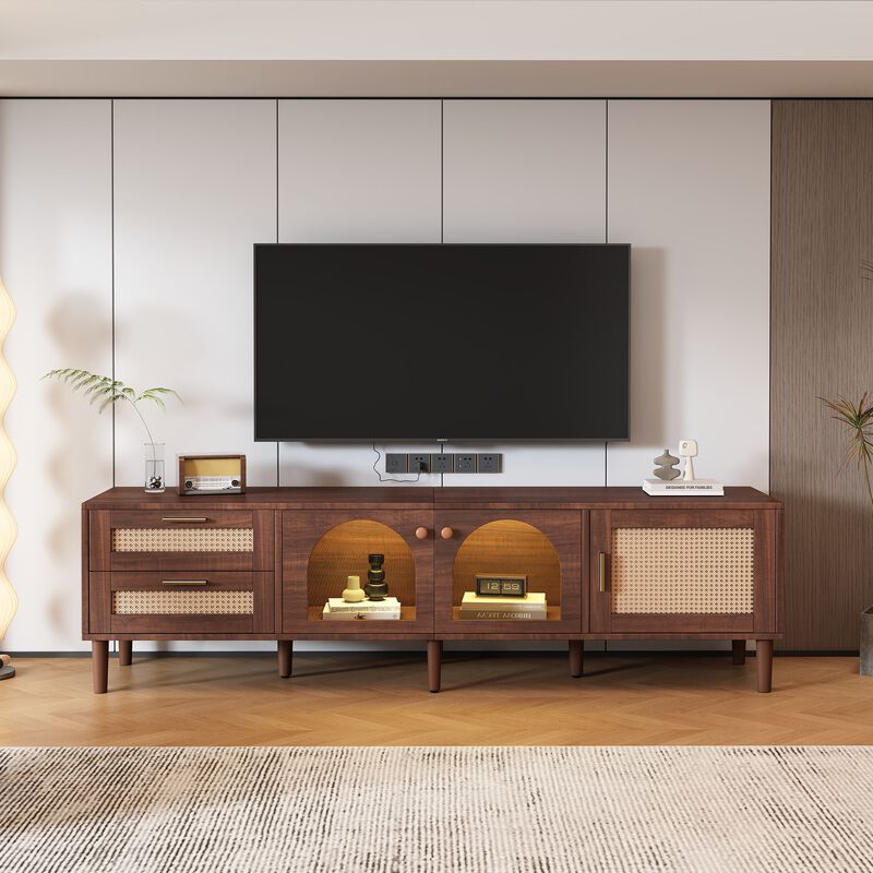 Merax Rattan TV Stand with 3 Cabinets & 2 Drawers