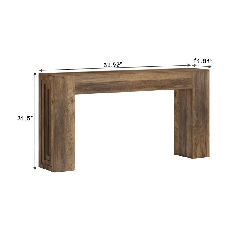 63" Console Table with Stable Legs, Rustic Sofa Table for Entryway & Hallway image number 2
