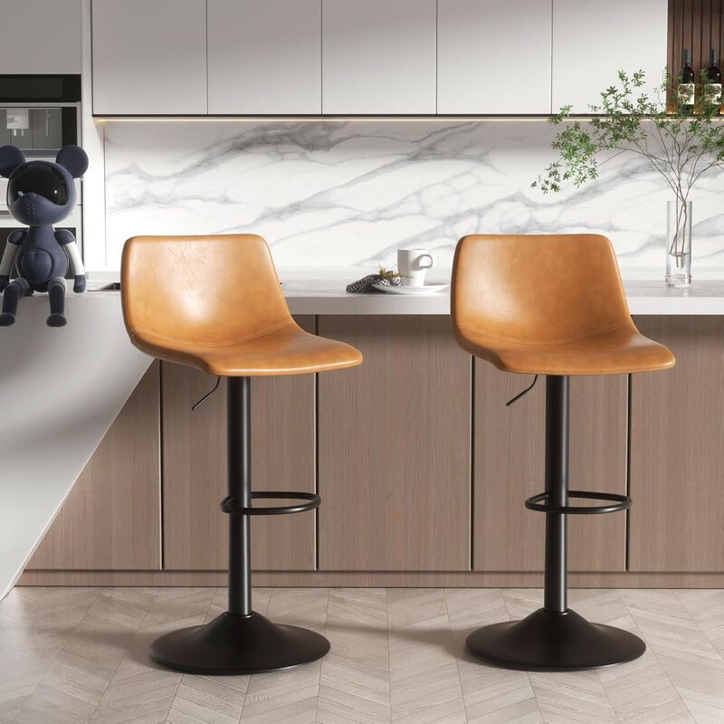 Leather Adjustable Swivel Bar Stools Set of 2, Commercial-Grade Counter Height Stools with Back, 360&deg; Swivel Kitchen Island Chairs for Home, Cafe image number 3