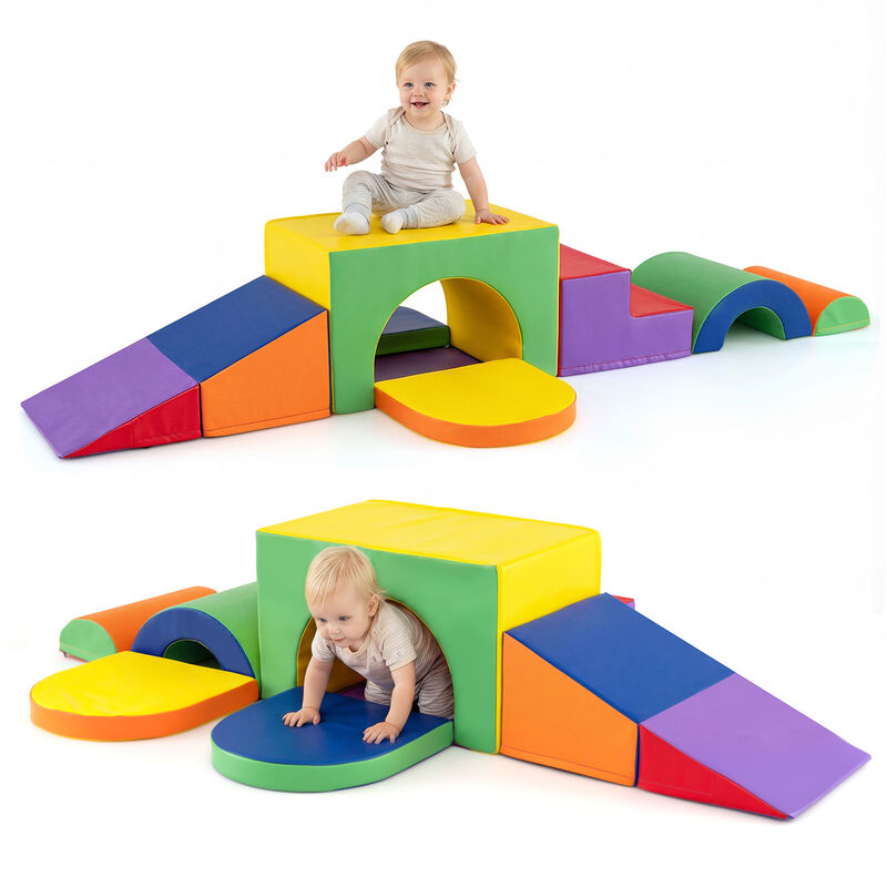 Toddler Soft Play Set, 7-Piece Foam Climbing Blocks with PU Leather image number 3