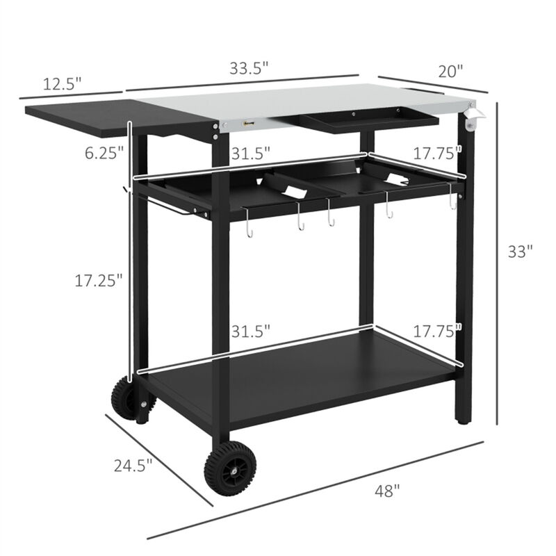 Rolling Wicker Grill Cart for Patio &ndash; Outdoor Kitchen Island with Storage and Extended Table image number 2