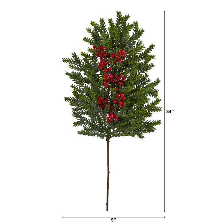 HomPlanti 34" Pine and Berries Artificial Hanging Plant (Set of 3)