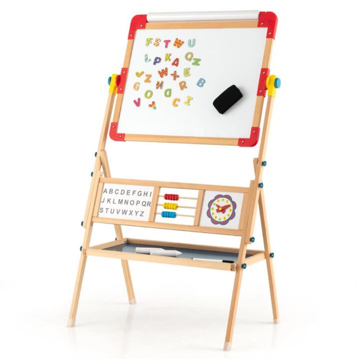 Hivvago 3-in-1 Wooden Art Easel for Kids with Drawing Paper Roll
