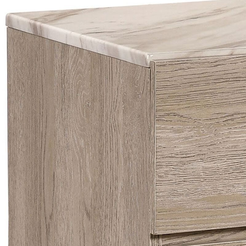 2 Drawer Wooden Nightstand with Grains and Angled Legs, Cream-Benzara