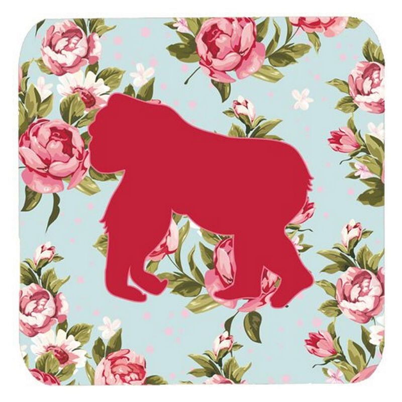Caroline's Treasures BB1129-RS-BU-FC Gorilla Shabby Chic Blue Roses Foam Coasters (Set of 4), 3.5 H x 3.5 W, Multicolor