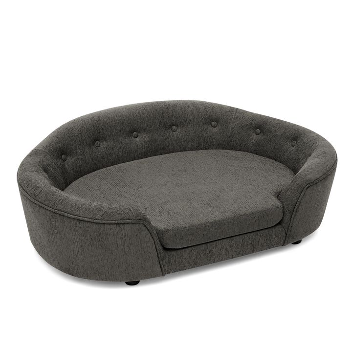 Modern Dog Bed Pet Sofa Oval Semi-Enclosed Dog Sofa Linen Soft Pet Couch