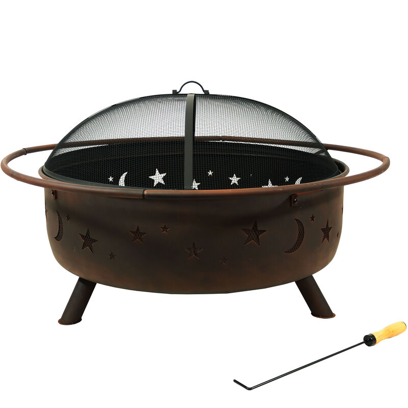 Sunnydaze 42 in Cosmic Steel Fire Pit with Spark Screen and Poker